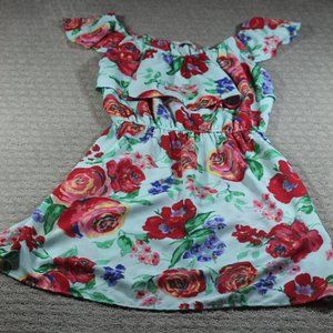 Everly Size M Colorful Ruffle Neckline Flowy Knee-Lenght Dress